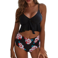 Maillot de Bain Noir avec Fleur Rose - Vue avant