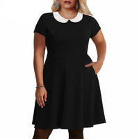 Robe Vintage Grande Taille Noir à Col Claudine