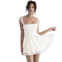 Vue de face de la robe courte en dentelle blanche Vintage-Dressing