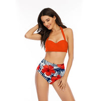 Bikini Rétro Orange Motifs Fleurs Vintage