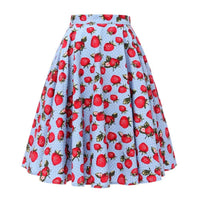 Jupe Vintage Année 50 Bleue à Motifs Fraises