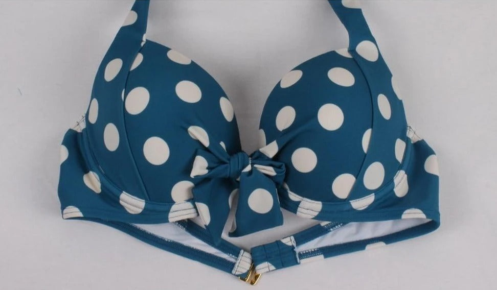 Maillot De Bain Vintage Taille Haute Bleu Pois | Vintage-Dressing