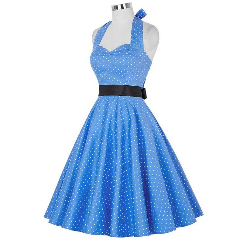Robe Guinguette Bleu Ciel a Pois Blancs