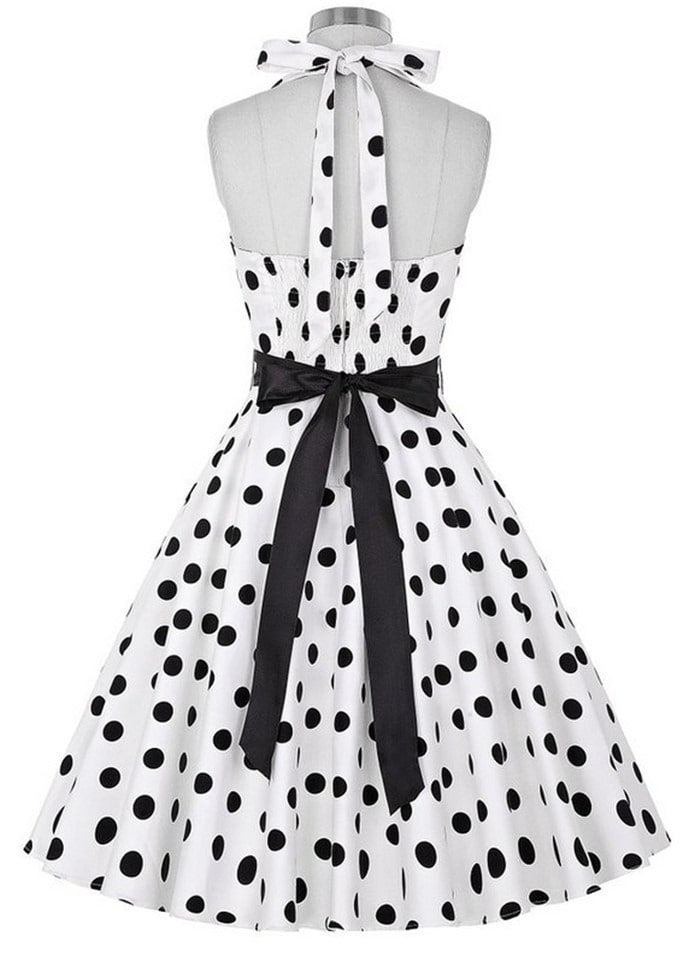 Robe Guinguette Blanche Pois Noirs