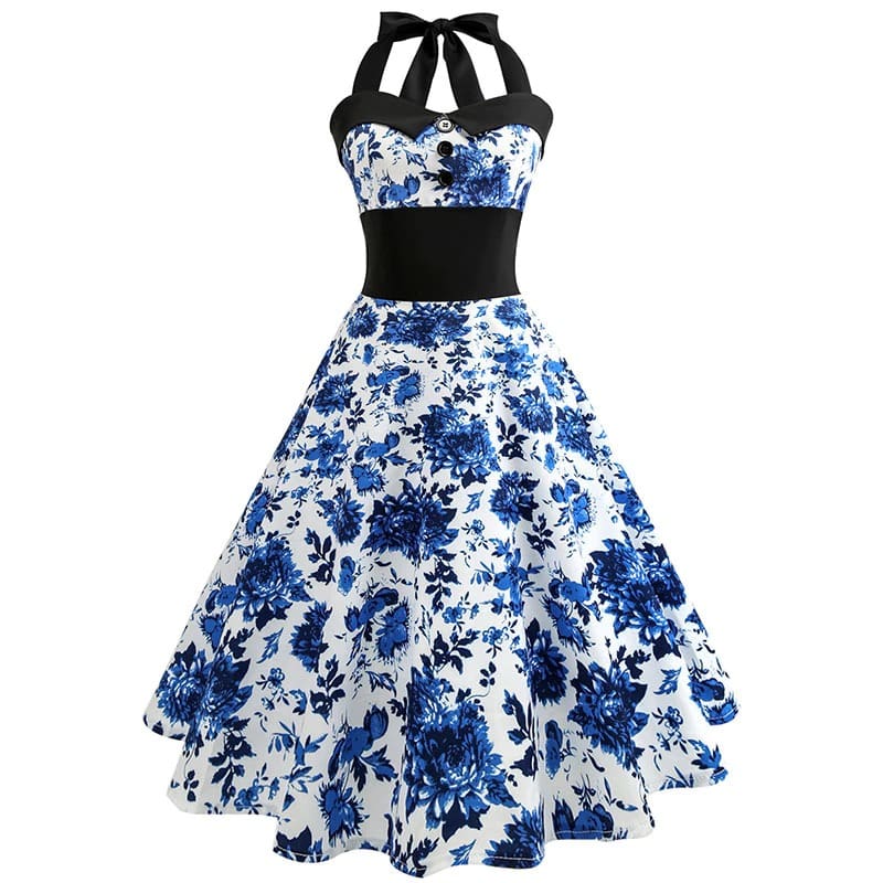 Robe Vintage Pin Up Fleurs Bleues Vintage Dressing