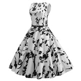 Robe Guinguette <br> Blanche à Fleurs Noires