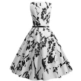 Robe Guinguette <br> Blanche à Fleurs Noires