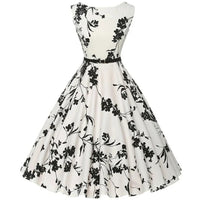 Robe Guinguette <br> Blanche à Fleurs Noires