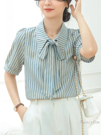 Blouse Lavallière <br> Rayures Bleu Blanc