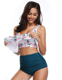 Tankini Grande Taille pour femme, motif floral rose et bleu