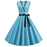 Robe Guinguette Unie Bleue