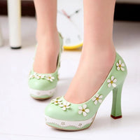 Chaussure Vintage Pin-Up Fleurie Verte