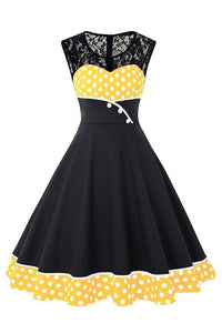 Robe Vintage Grande Taille Dentelle Jaune Style Pin-Up