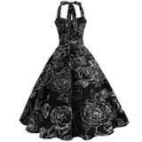 Robe Guinguette Noire à Roses Blanches | Vintage