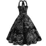 Robe Guinguette Noire à Roses Blanches | Vintage