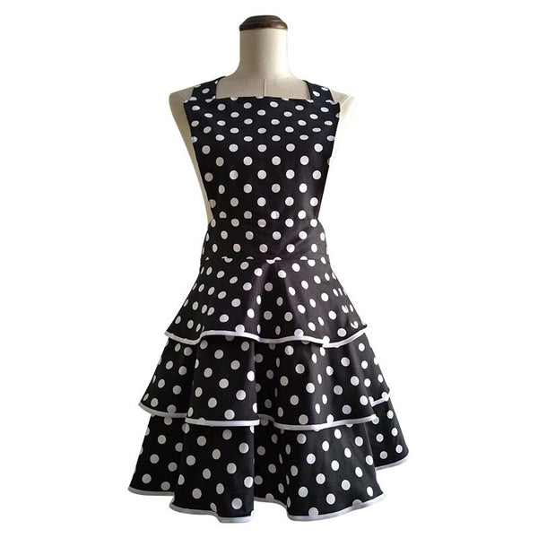 Robe Tablier Vintage À Volants Noir à Pois Blancs