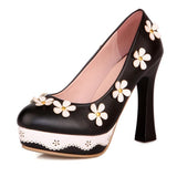 Chaussure Pin-Up Fleurie Noire Vintage-Dressing