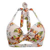 Maillot De Bain Vintage Taille Haute Beige Fleurs Push Up