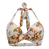 Maillot De Bain Vintage Taille Haute Beige Fleurs Push Up