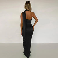 Robe Cocktail Satin Longue Noire