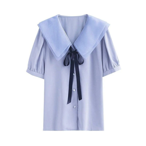 Blouse Lavallière Bleue Rétro Chic