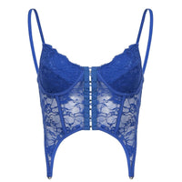 Crop Top Bustier Bleu Femme Vintage