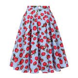 Jupe Vintage Année 50 Pin-Up Bleue à Motifs Fraises