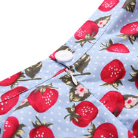 Jupe Vintage Année 50 Bleue à Motifs Fraises Vintage-Dressing