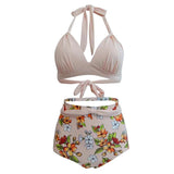 Maillot De Bain Vintage Années 60 Beige Motif Floral