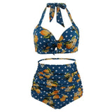 Maillot De Bain Vintage Taille Haute Bleu Motifs Citron