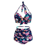 Maillot De Bain Vintage Taille Haute Bleu à Fleurs
