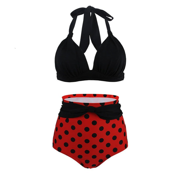 Maillot De Bain Vintage Taille Haute Rouge Et Noir Vintage Dressing