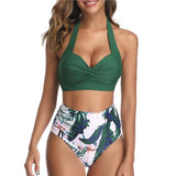 Maillot De Bain Rétro Taille Haute Vert Push Up