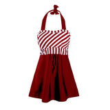 Maillot De Bain Vintage Tankini Rouge Rayé Pin-Up Années 50