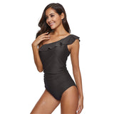 Maillot De Bain Vintage Une Pièce à Volant Noir Rétro Chic Pin-Up