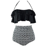 Maillot De Bain Vintage Volant Noir et Blanc Rétro Chic