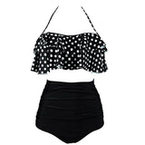 Maillot De Bain Vintage Volant Noir Pois Blancs Pin-Up Girl 