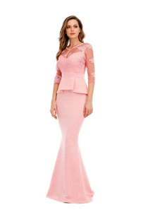 Robe Cocktail Longue Rose Chic Manches-Mi-Longues