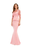 Robe Cocktail Longue Rose Chic Manches-Mi-Longues