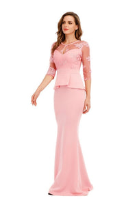 Robe Cocktail Longue Rose Manches Mi-Longues