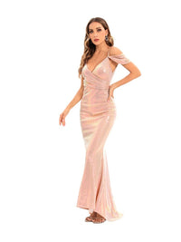 Robe de soirée longue rose poudré clearance