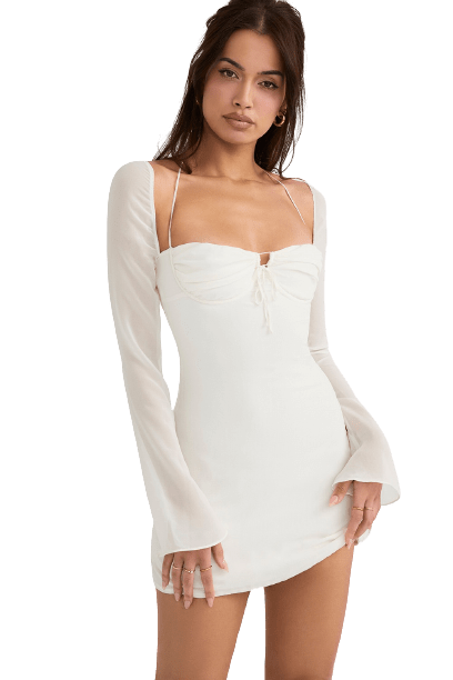 Robe d'été courte blanche à Manches Longues