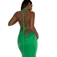 Robe d'été dos nu Verte vintage-dressing portée par une femme de dos