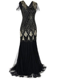 Robe Gatsby Longue Haute Couture Noire et Or Rétro Chic 1