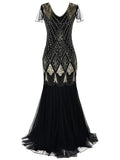 Robe Gatsby Longue Haute Couture Noire et Or Rétro Chic