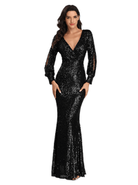 Robe Gatsby Manche Longue Noire Rétro Chic