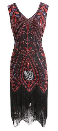 Robe Gatsby Plume Rouge et Noire Rétro Chic