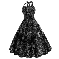 Robe Guinguette Noire à Roses Blanches | Vintage-Dressing