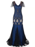 Robe Longue Gatsby Haute Couture Bleue Rétro Chic