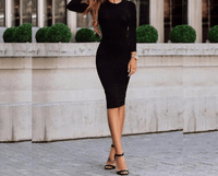 Robe Pin-Up Crayon Mi-Longue Manches Longues Rétro Chic